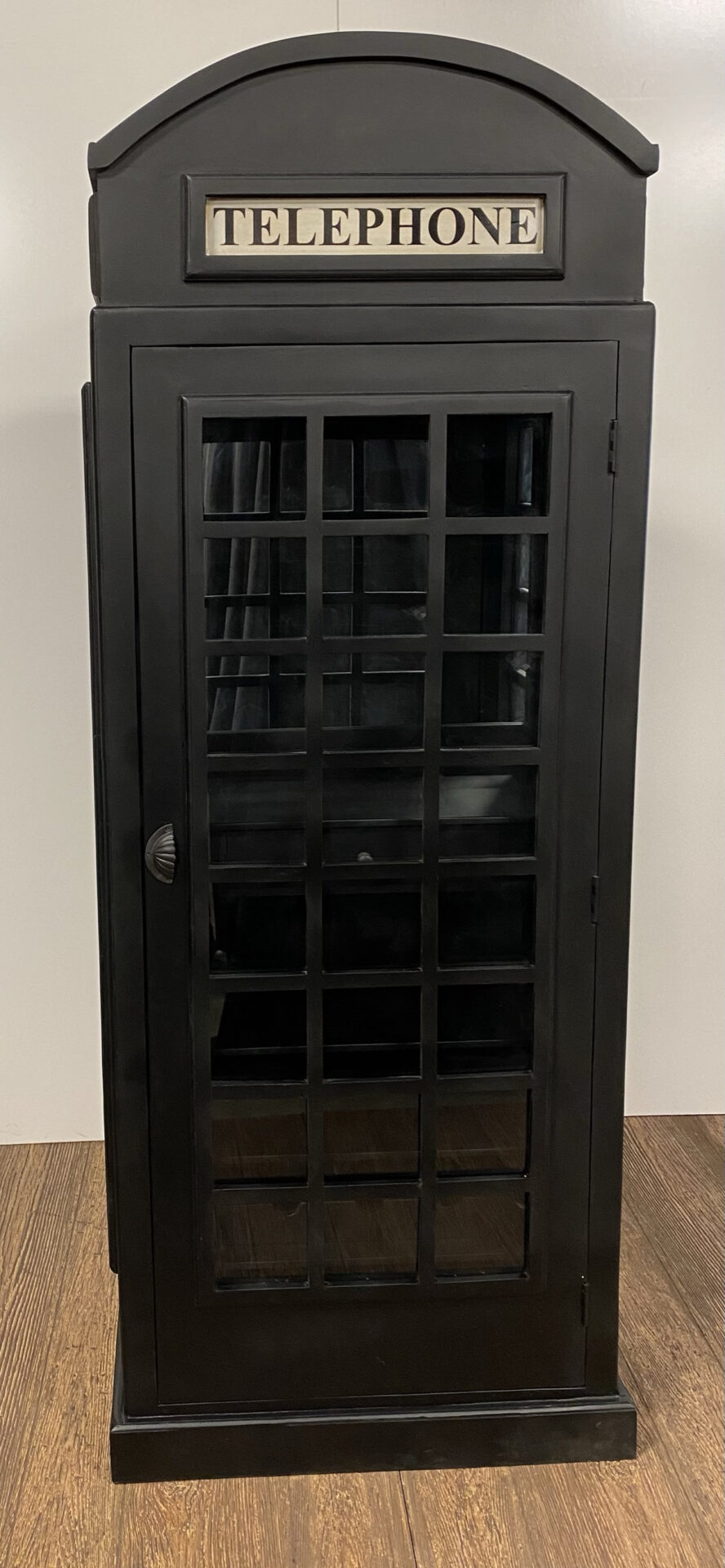 Vintage Black Wooden Phone Booth Bar Cabinet with Wine Storage 2 Vintage Black Wooden Phone Booth Bar Cabinet with Wine Storage - Image 2