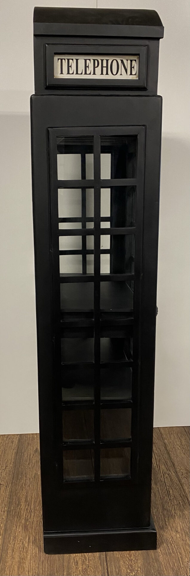 Vintage Black Wooden Phone Booth Bar Cabinet with Wine Storage 4 Vintage Black Wooden Phone Booth Bar Cabinet with Wine Storage - Image 4
