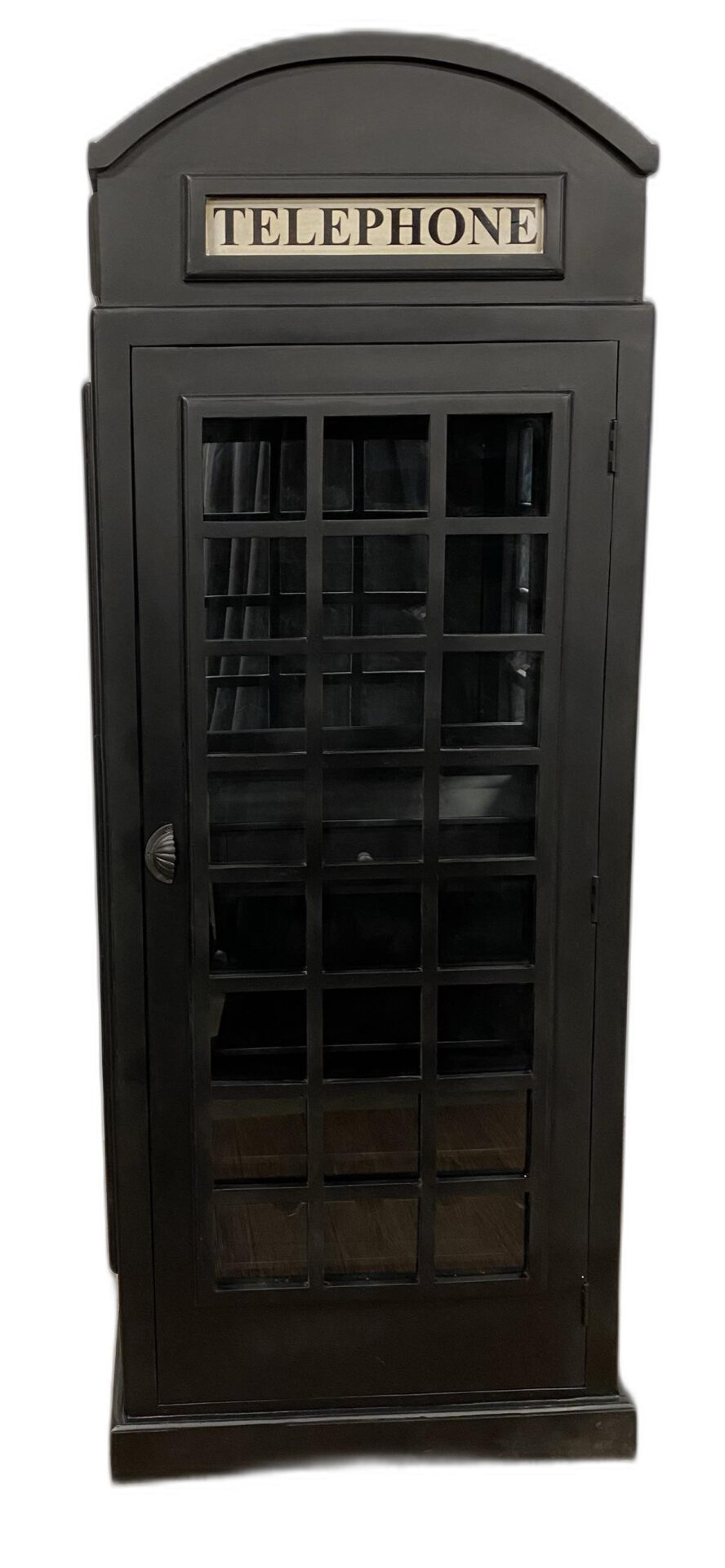 Vintage Black Wooden Phone Booth Bar Cabinet with Wine Storage 1 Vintage Black Wooden Phone Booth Bar Cabinet with Wine Storage