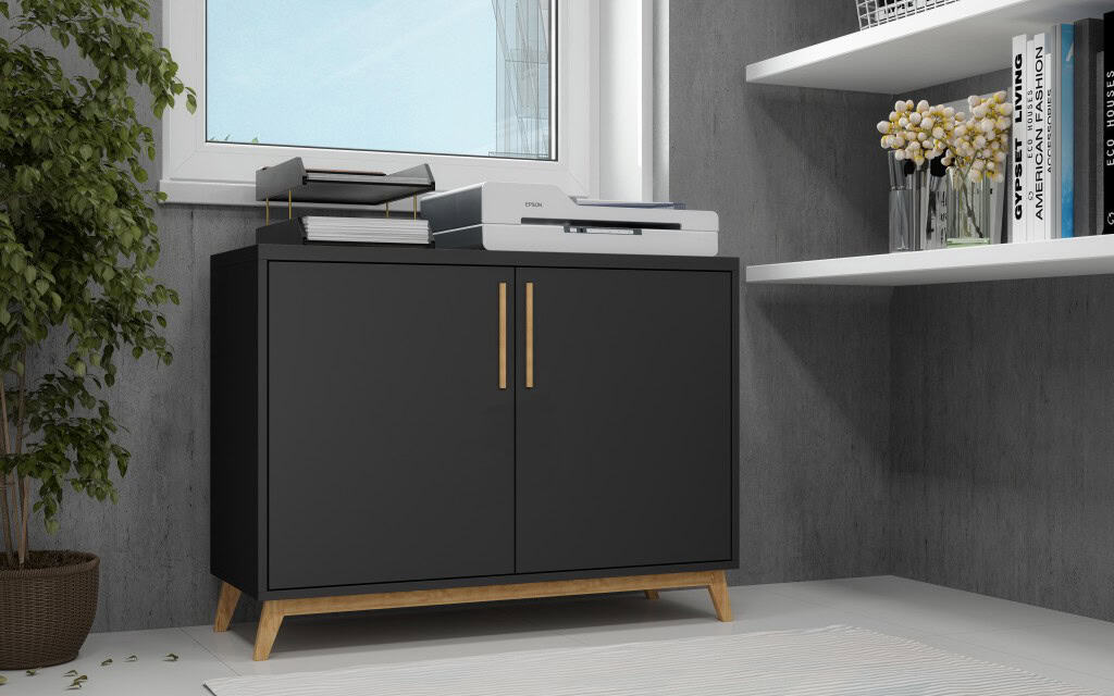 Modern Black and Natural Two Door Accent Cabinet 1 Modern Black and Natural Two Door Accent Cabinet
