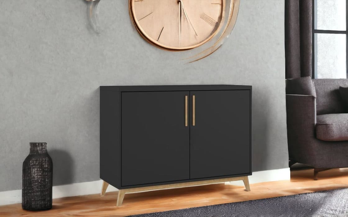 Modern Black and Natural Two Door Accent Cabinet 8 Modern Black and Natural Two Door Accent Cabinet - Image 8