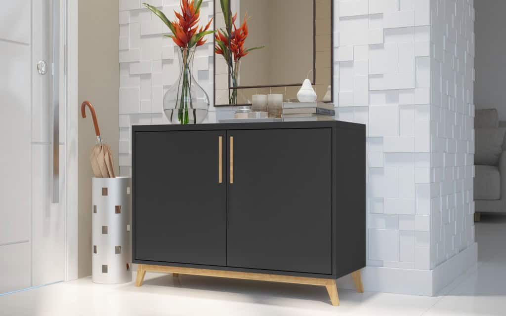 Modern Black and Natural Two Door Accent Cabinet 2 Modern Black and Natural Two Door Accent Cabinet - Image 2