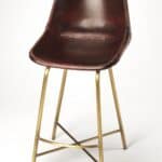 26 Inch Brown and Gold Leather and Iron Bar Stool