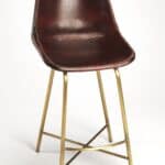 26 Inch Brown and Gold Leather and Iron Bar Stool
