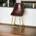 26 Inch Brown and Gold Leather and Iron Bar Stool