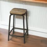 25-Inch Brown and Black Backless Solid Wood Bar Stool