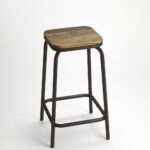 25-Inch Brown and Black Backless Solid Wood Bar Stool