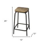 25-Inch Brown and Black Backless Solid Wood Bar Stool