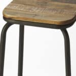 25-Inch Brown and Black Backless Solid Wood Bar Stool