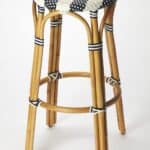 30-Inch Blue and White Backless Rattan Bar Stool