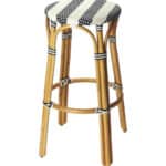 30-Inch Blue and White Backless Rattan Bar Stool