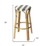 30-Inch Blue and White Backless Rattan Bar Stool