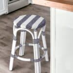 24-Inch Blue and White Rattan Backless Counter Height Bar Stool