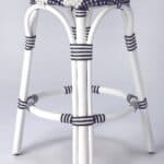 24-Inch Blue and White Rattan Backless Counter Height Bar Stool