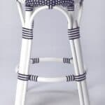 24-Inch Blue and White Rattan Backless Counter Height Bar Stool