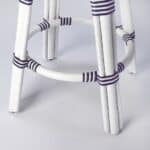 24-Inch Blue and White Rattan Backless Counter Height Bar Stool