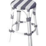 24-Inch Blue and White Rattan Backless Counter Height Bar Stool