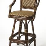 30-Inch Brown Heavy Duty Rattan Bar Stool With Armrests