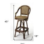 30-Inch Brown Heavy Duty Rattan Bar Stool With Armrests