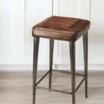 32 Inch Brown and Gray Wood and Iron Bar Stool
