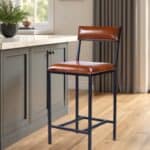 27-Inch Brown and Black Wood and Iron Bar Stool