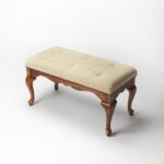 Traditional Olive Brown Bench with Cream Tufted Upholstered Seat 6 Traditional Olive Brown Bench with Cream Tufted Upholstered Seat