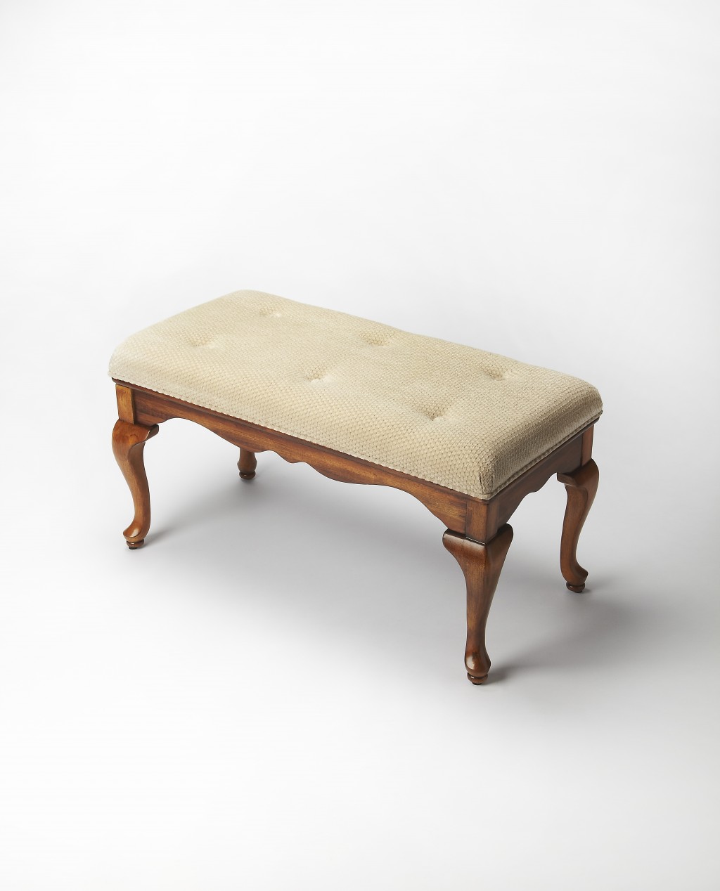 Traditional Olive Brown Bench with Cream Tufted Upholstered Seat 1 Traditional Olive Brown Bench with Cream Tufted Upholstered Seat