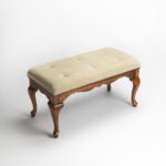 Traditional Olive Brown Bench with Cream Tufted Upholstered Seat 8 Traditional Olive Brown Bench with Cream Tufted Upholstered Seat