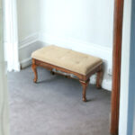 Traditional Olive Brown Bench with Cream Tufted Upholstered Seat 7 Traditional Olive Brown Bench with Cream Tufted Upholstered Seat