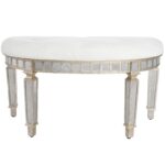Mirrored Crescent Bench with Tufted Upholstery and Antiqued Accents 11 Mirrored Crescent Bench with Tufted Upholstery and Antiqued Accents