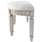 Mirrored Crescent Bench with Tufted Upholstery and Antiqued Accents 12 Mirrored Crescent Bench with Tufted Upholstery and Antiqued Accents