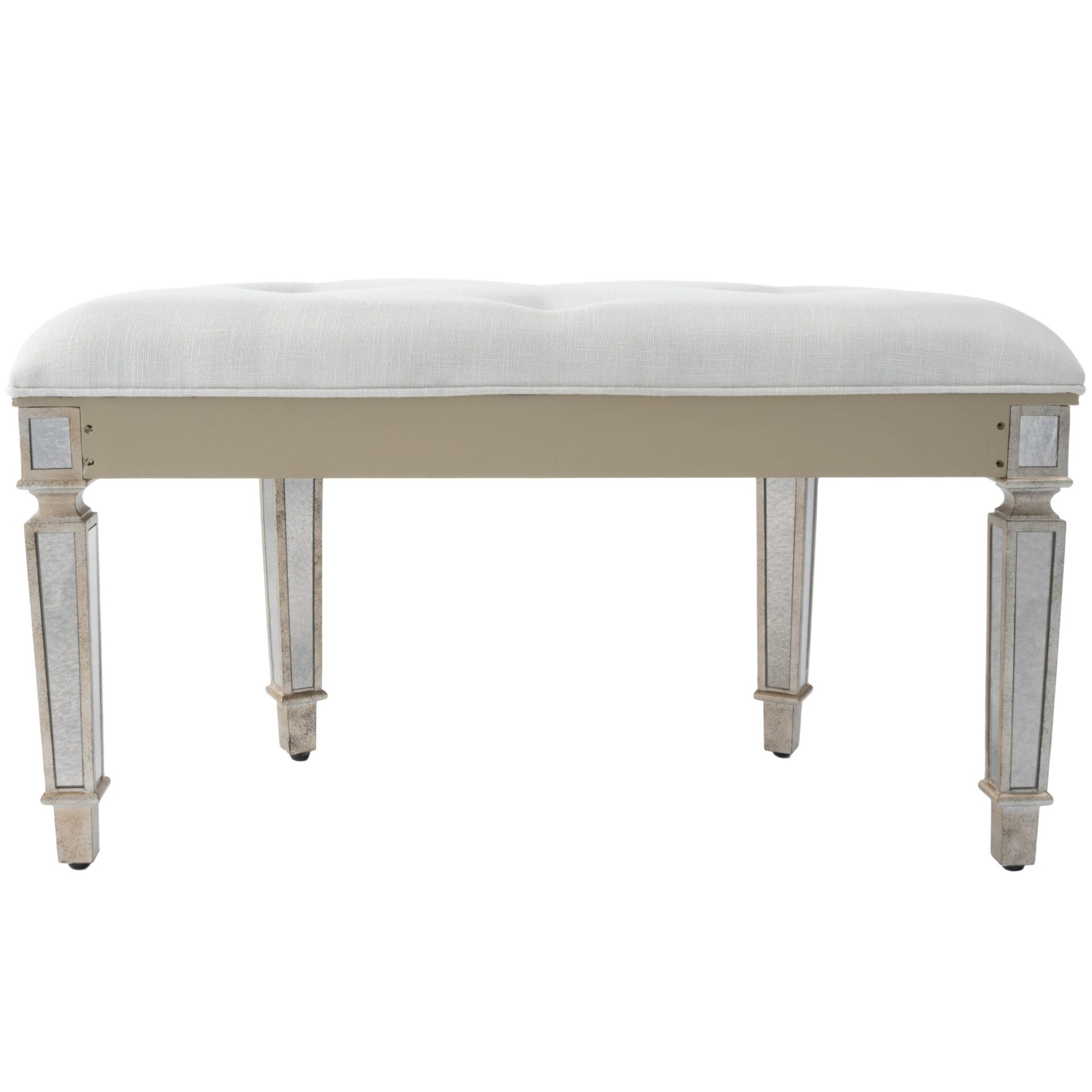 Mirrored Crescent Bench with Tufted Upholstery and Antiqued Accents 5 Mirrored Crescent Bench with Tufted Upholstery and Antiqued Accents - Image 5