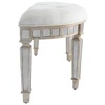 Mirrored Crescent Bench with Tufted Upholstery and Antiqued Accents 14 Mirrored Crescent Bench with Tufted Upholstery and Antiqued Accents