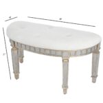 Mirrored Crescent Bench with Tufted Upholstery and Antiqued Accents 16 Mirrored Crescent Bench with Tufted Upholstery and Antiqued Accents