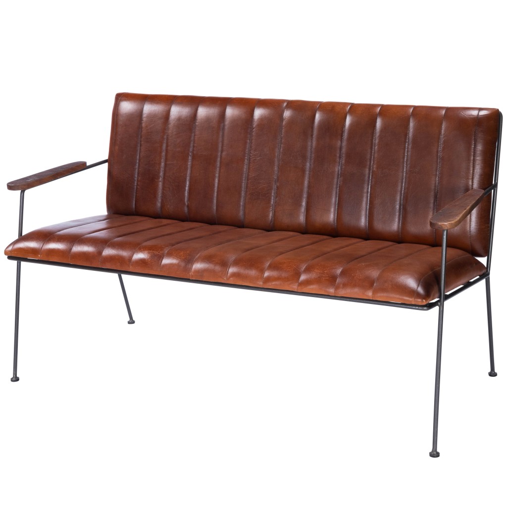 53" Brown and Black Distressed Faux Leather Upholstered Bench 3 53" Brown and Black Distressed Faux Leather Upholstered Bench - Image 3