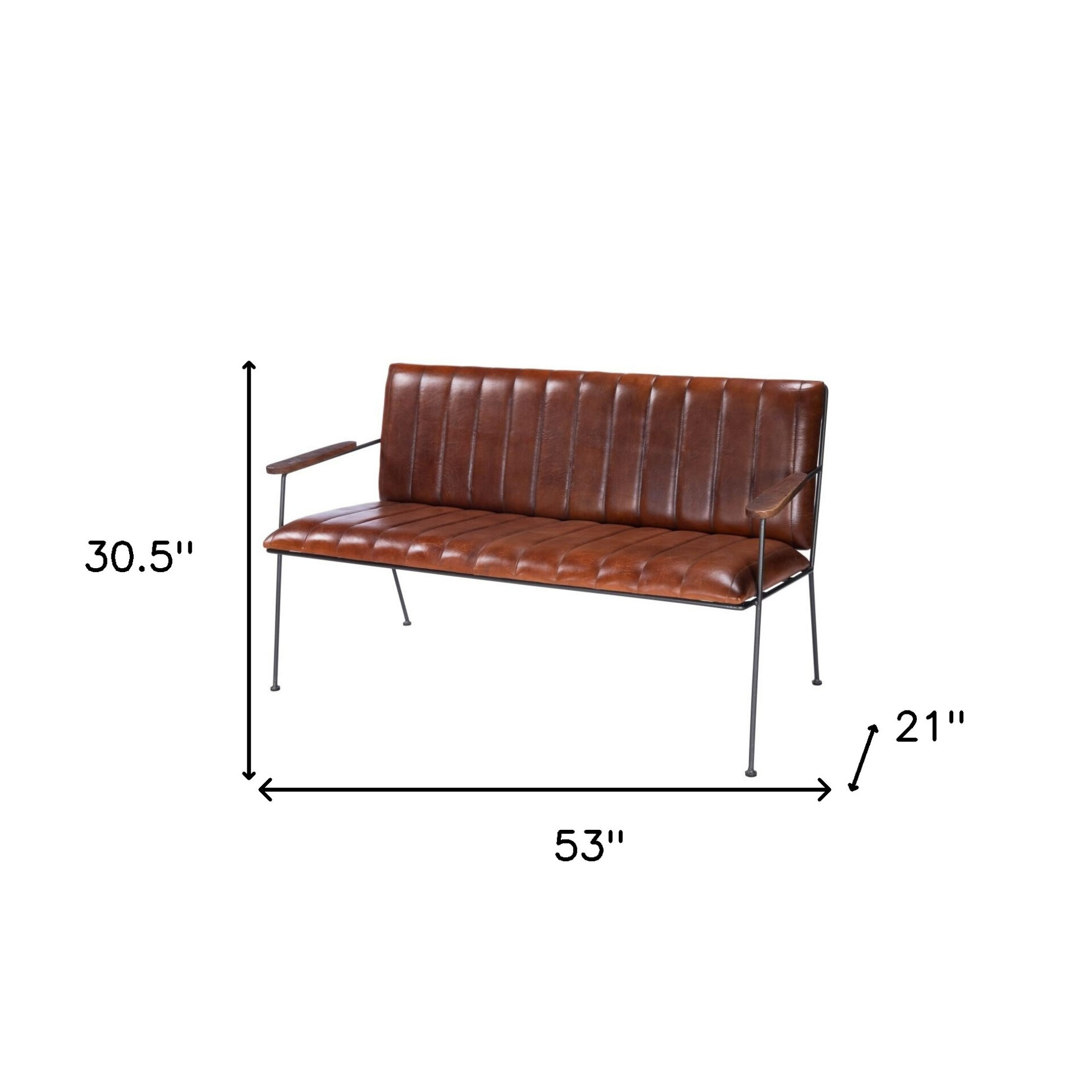 53" Brown and Black Distressed Faux Leather Upholstered Bench 9 53" Brown and Black Distressed Faux Leather Upholstered Bench - Image 9