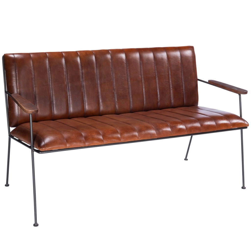 53" Brown and Black Distressed Faux Leather Upholstered Bench 8 53" Brown and Black Distressed Faux Leather Upholstered Bench - Image 8