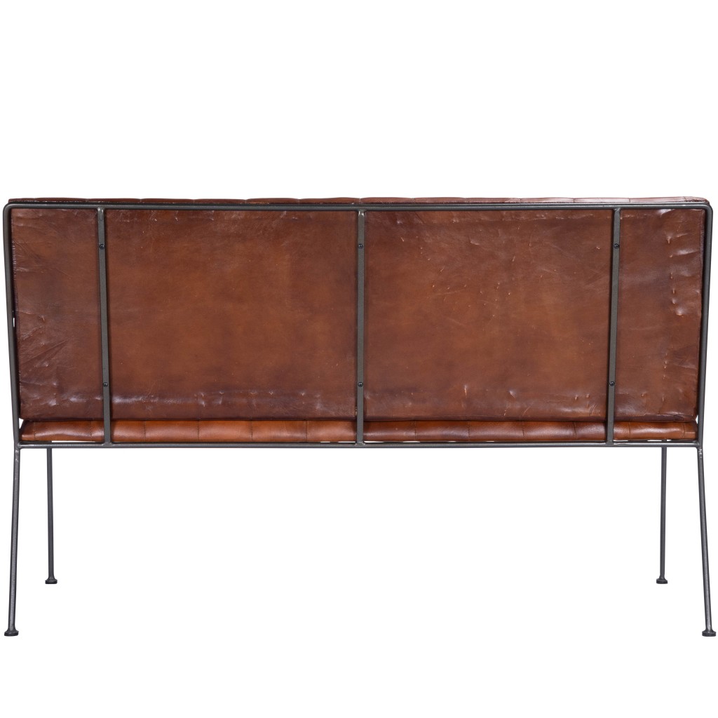 53" Brown and Black Distressed Faux Leather Upholstered Bench 5 53" Brown and Black Distressed Faux Leather Upholstered Bench - Image 5