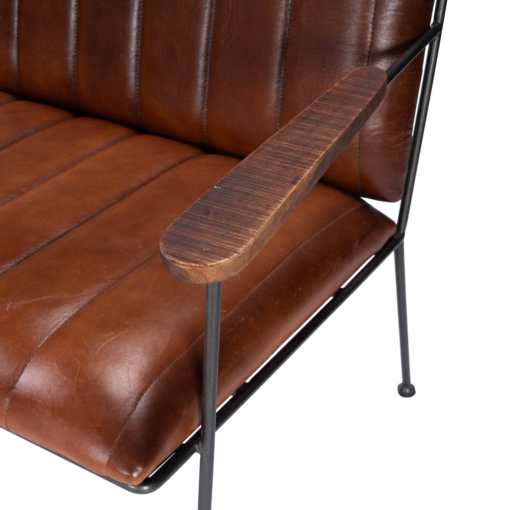 53" Brown and Black Distressed Faux Leather Upholstered Bench 7 53" Brown and Black Distressed Faux Leather Upholstered Bench - Image 7