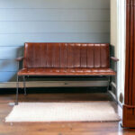 53" Brown and Black Distressed Faux Leather Upholstered Bench 11 53" Brown and Black Distressed Faux Leather Upholstered Bench