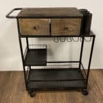 Rustic Black and Natural Wood Rolling Bar Cart