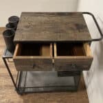 Rustic Black and Natural Wood Rolling Bar Cart