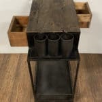 Rustic Black and Natural Wood Rolling Bar Cart