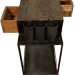 Rustic Black and Natural Wood Rolling Bar Cart