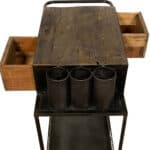 Rustic Black and Natural Wood Rolling Bar Cart
