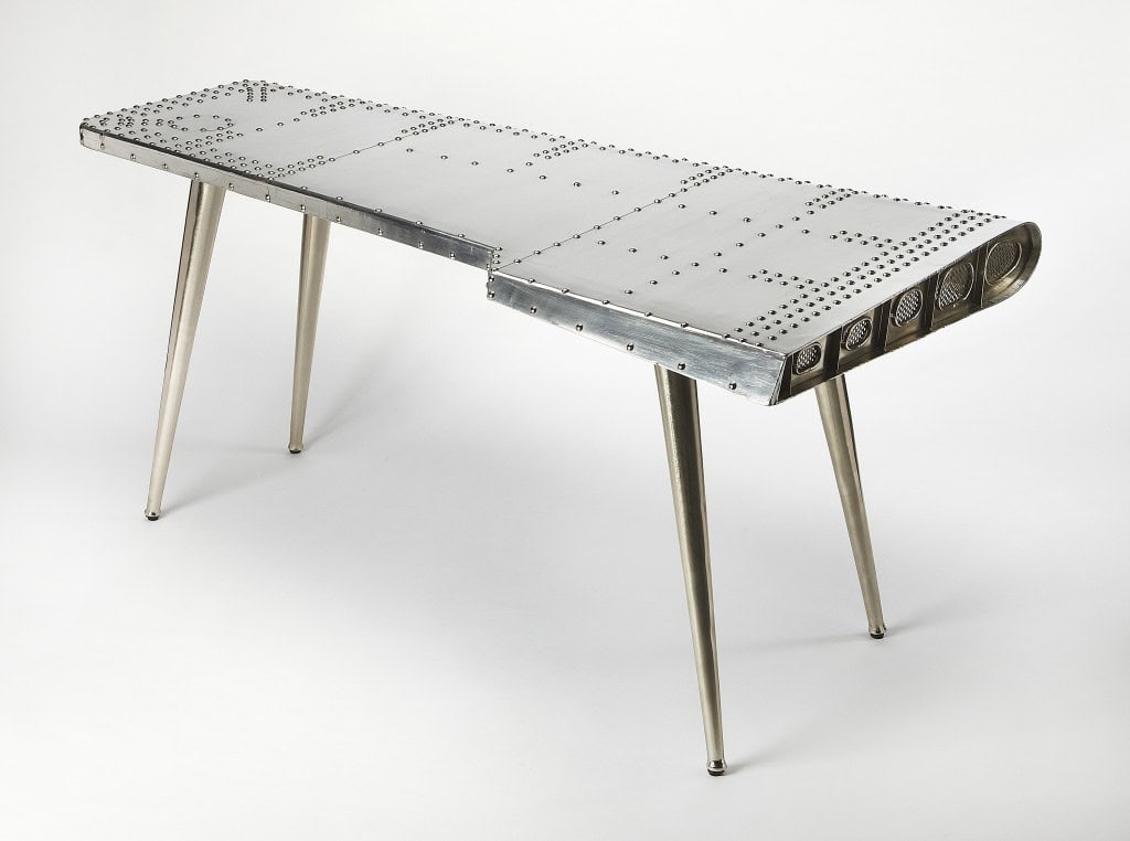 Silver Metal Writing Desk with Aluminum Base and Modern Design 6 Silver Metal Writing Desk with Aluminum Base and Modern Design - Image 6