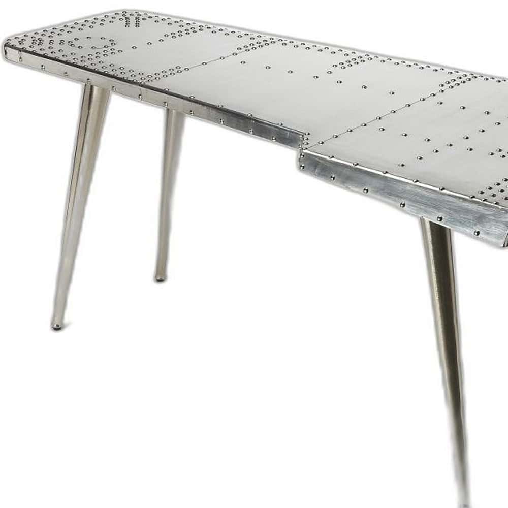 Silver Metal Writing Desk with Aluminum Base and Modern Design 5 Silver Metal Writing Desk with Aluminum Base and Modern Design - Image 5