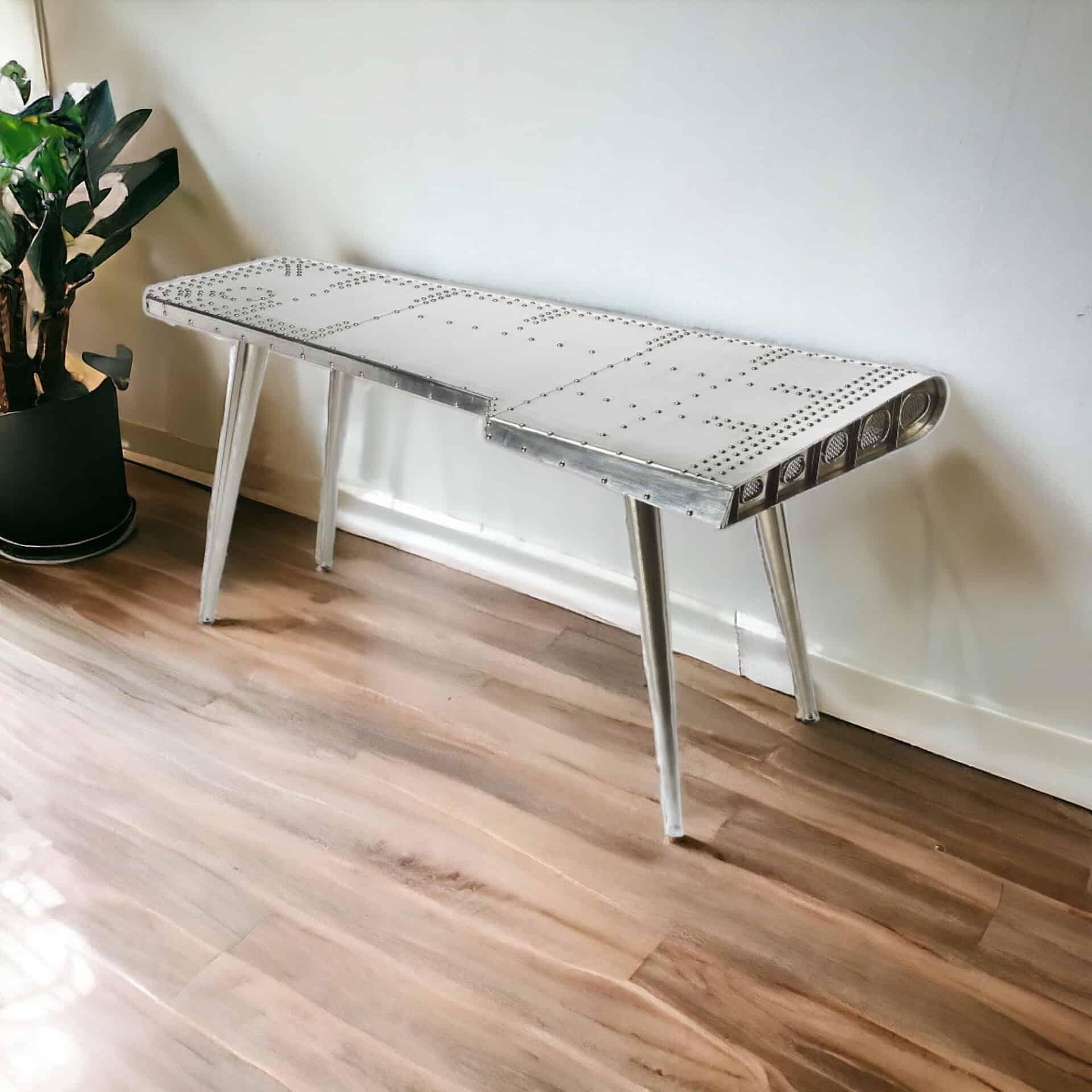 Silver Metal Writing Desk with Aluminum Base and Modern Design 2 Silver Metal Writing Desk with Aluminum Base and Modern Design - Image 2