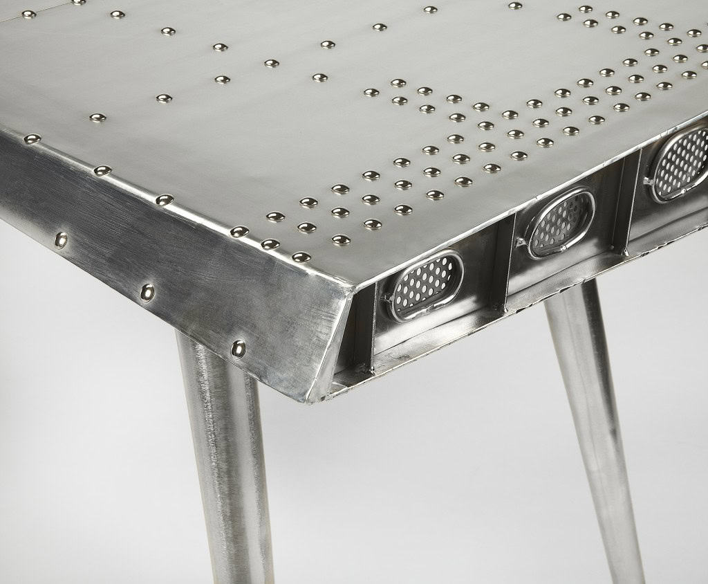 Silver Metal Writing Desk with Aluminum Base and Modern Design 7 Silver Metal Writing Desk with Aluminum Base and Modern Design - Image 7