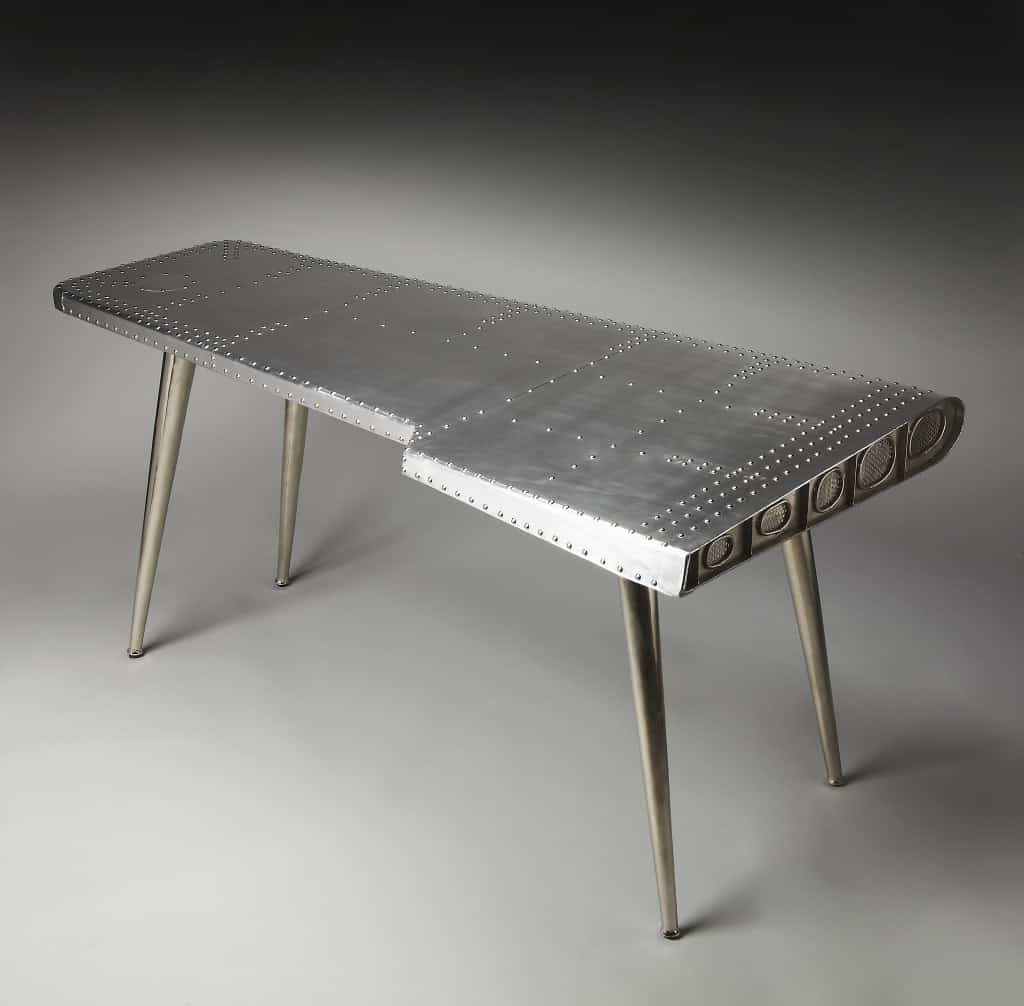 Silver Metal Writing Desk with Aluminum Base and Modern Design 8 Silver Metal Writing Desk with Aluminum Base and Modern Design - Image 8
